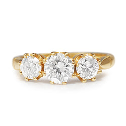 18ct Yellow Gold Antique Style 3 Stone Diamond Ring