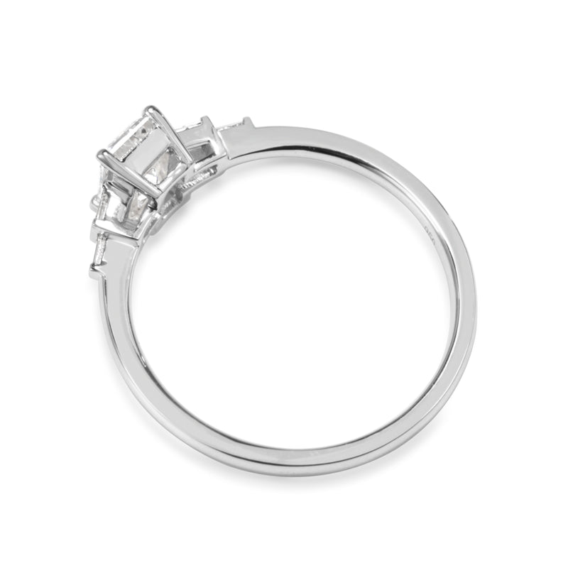 Platinum Emerald Cut Deco Style Diamond Ring