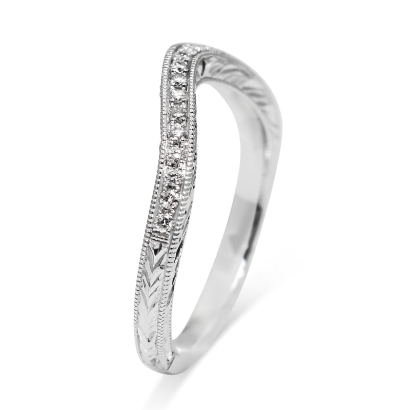 18ct White Gold Curved Diamond Band with Engraving