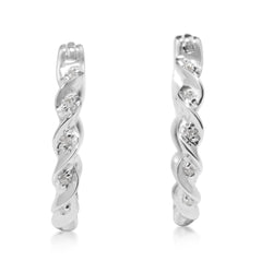 9ct White Gold Twist Diamond Hoop Earrings