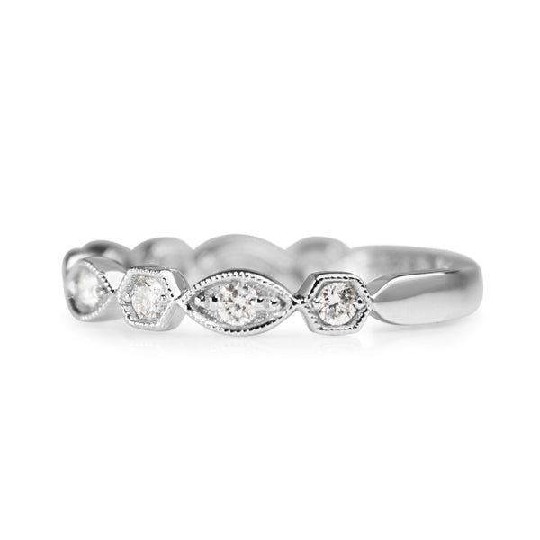 18ct White Gold Vintage Style Diamond Band Ring