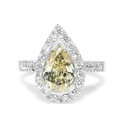 18ct White Gold Yellow Pear Diamond Halo Ring