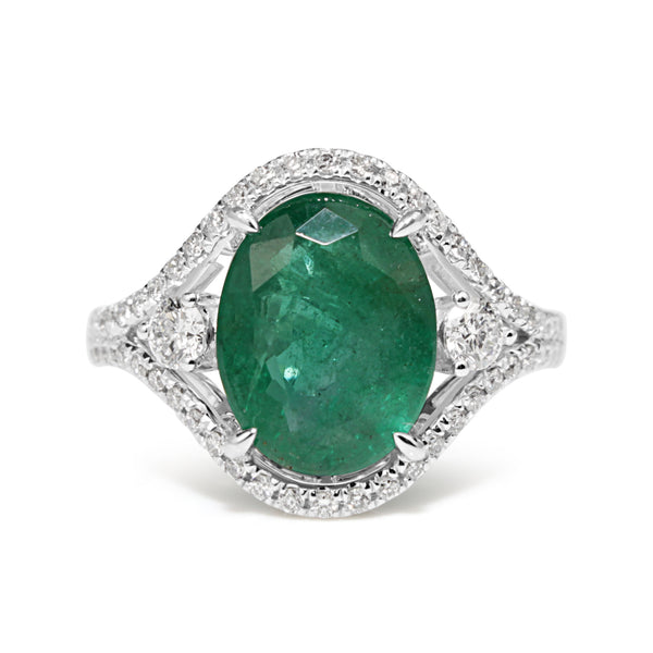 18ct White Gold Emerald and Diamond Ring