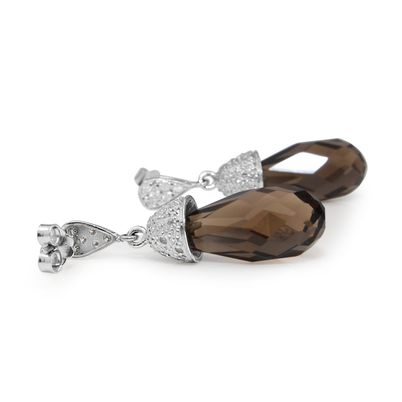 18ct White Gold Topaz and Diamond Drop Earrings