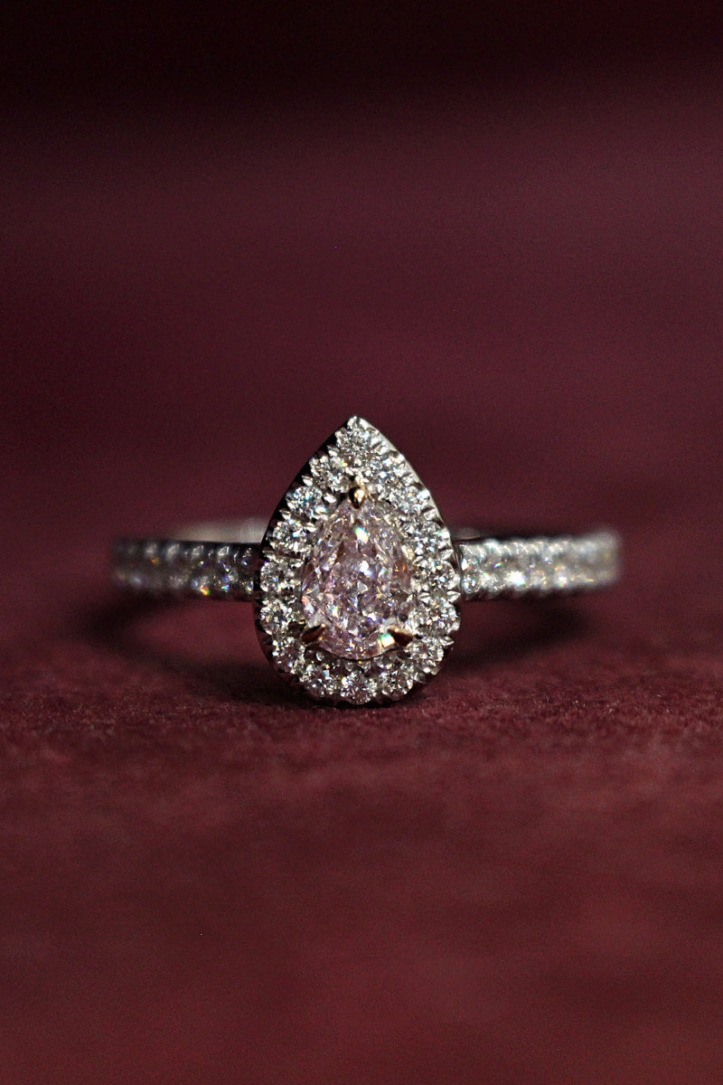 18ct White and Rose Gold Pink and White Diamond Pear Halo Ring