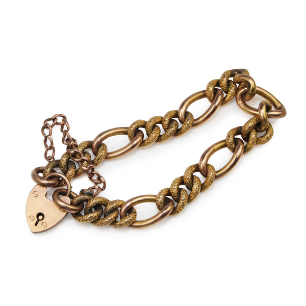 9ct Yellow and Rose Gold Antique 'Day and Night' Curb Link Bracelet