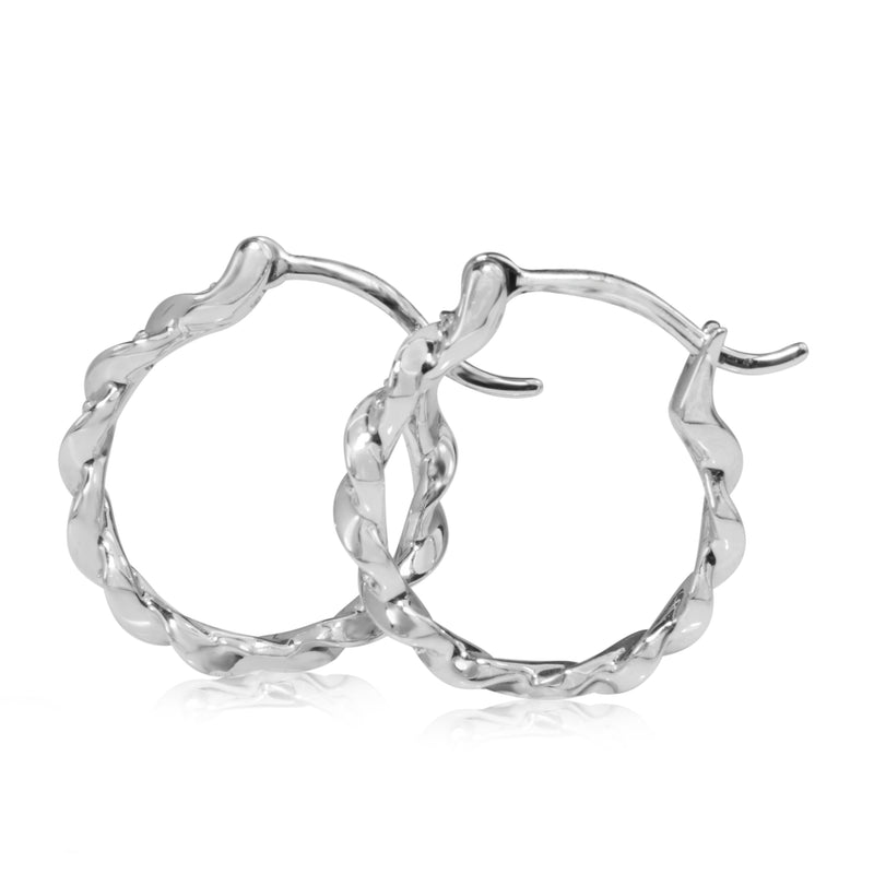 9ct White Gold Twist Diamond Hoop Earrings