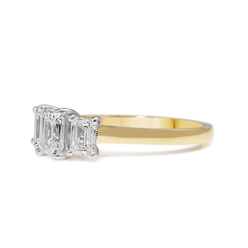 18ct Yellow and White Gold 3 Stone Emerald Cut Diamond Ring