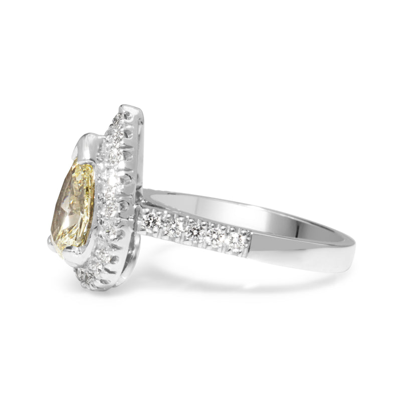 18ct White Gold Yellow Pear Diamond Halo Ring