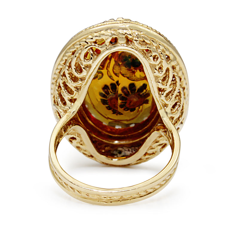 14ct Yellow Gold Amber and Pearl Large Cocktail Ring