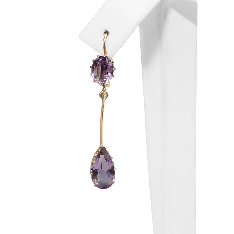 9ct Yellow Gold Antique Amethyst Drop Earrings