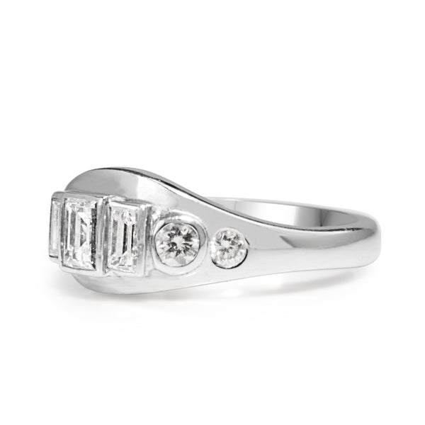 18ct White Gold Emerald and Round Cut Diamond Ring