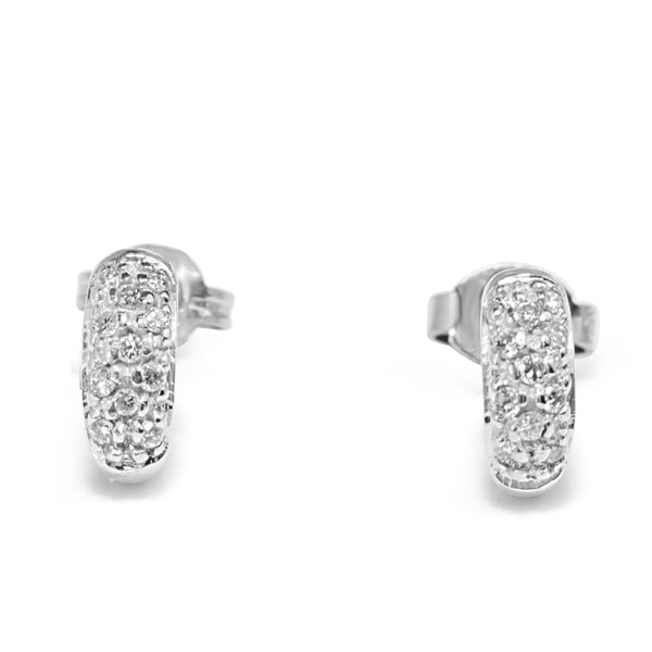 18ct White Gold Half Hoop Pave Diamond Stud Earrings