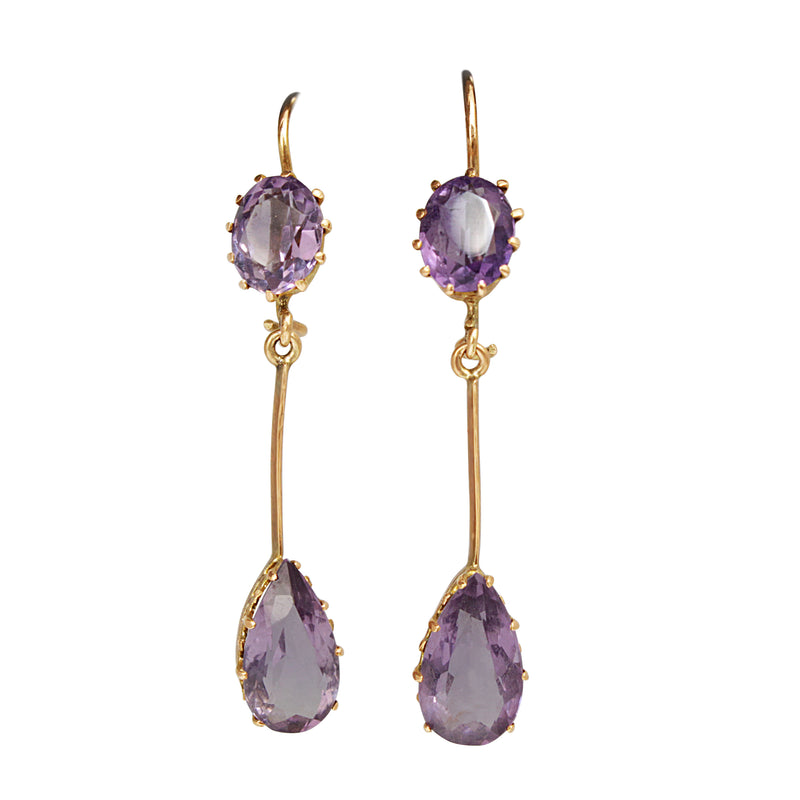 9ct Yellow Gold Antique Amethyst Drop Earrings