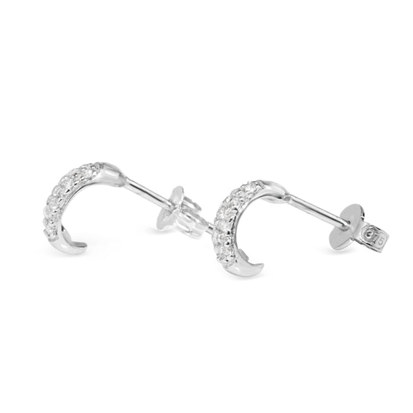 18ct White Gold Half Hoop Pave Diamond Stud Earrings