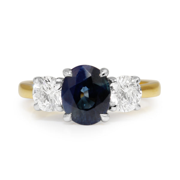 18ct Yellow and White Gold Sapphire and Diamond 3 Stone Ring