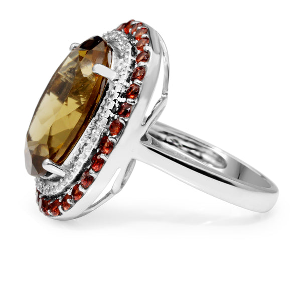 14ct White Gold Citrine, Garnet and Diamond Ring