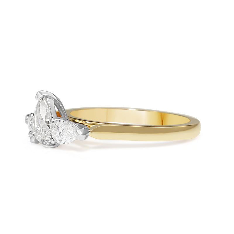 18ct Yellow and White Gold Pear Shape 3 Stone Diamond Ring