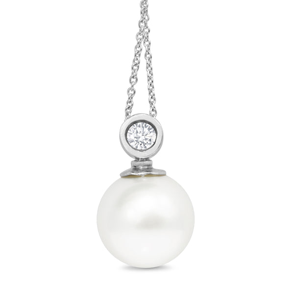 18ct White Gold 14mm South Sea Pearl and Diamond Pendant