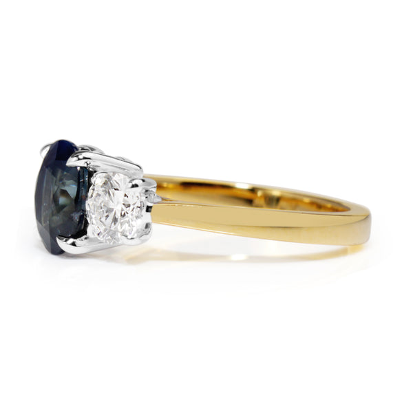 18ct Yellow and White Gold Sapphire and Diamond 3 Stone Ring