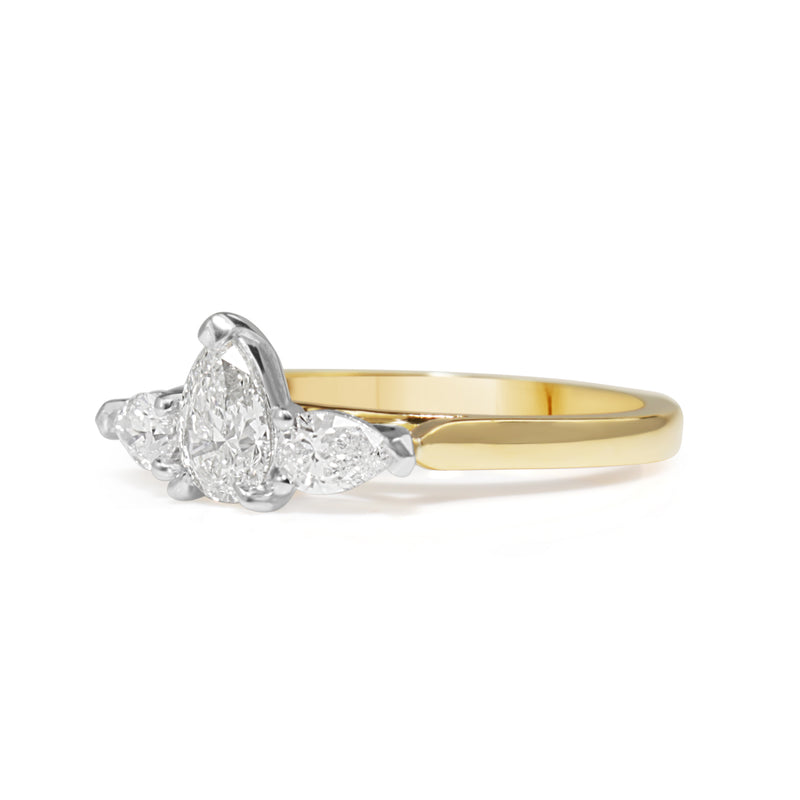 18ct Yellow and White Gold Pear Shape 3 Stone Diamond Ring