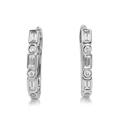 18ct White Gold Deco Style Hoop Diamond Earrings