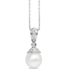14ct White Gold 10mm South Sea Pearl and Diamond Pendant