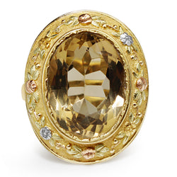 18ct Yellow Gold Antique Citrine Ring with White and Rose Gold Overlay Detail