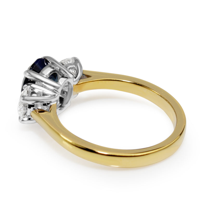 18ct Yellow and White Gold Sapphire and Diamond 3 Stone Ring