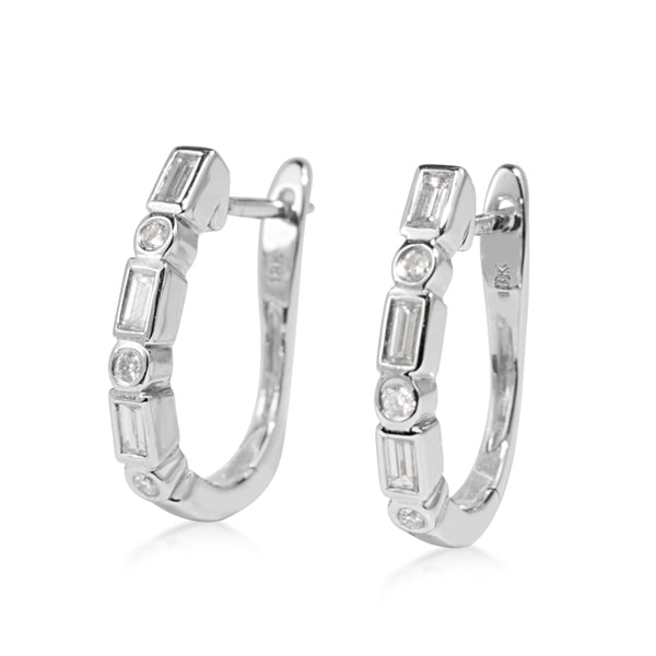 18ct White Gold Deco Style Hoop Diamond Earrings