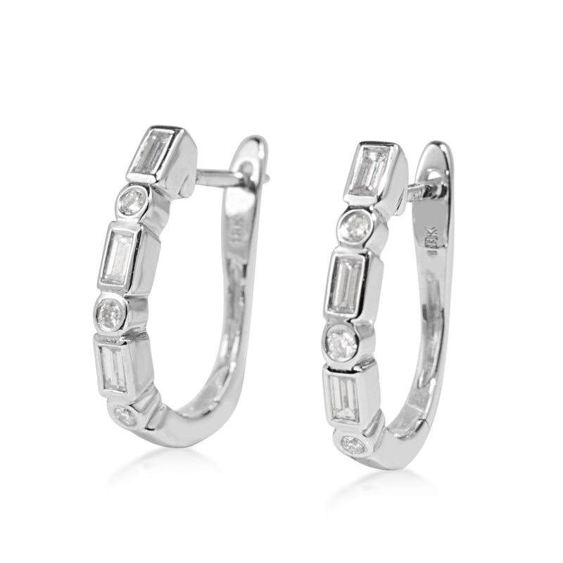 18ct White Gold Deco Style Hoop Diamond Earrings