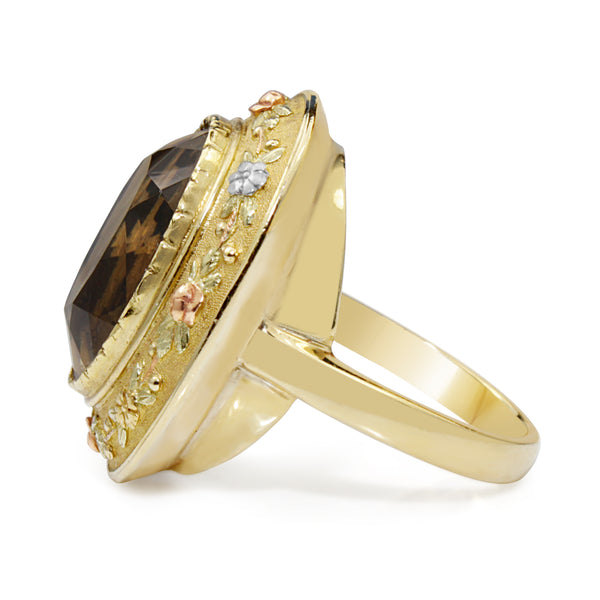 18ct Yellow Gold Antique Citrine Ring with White and Rose Gold Overlay Detail