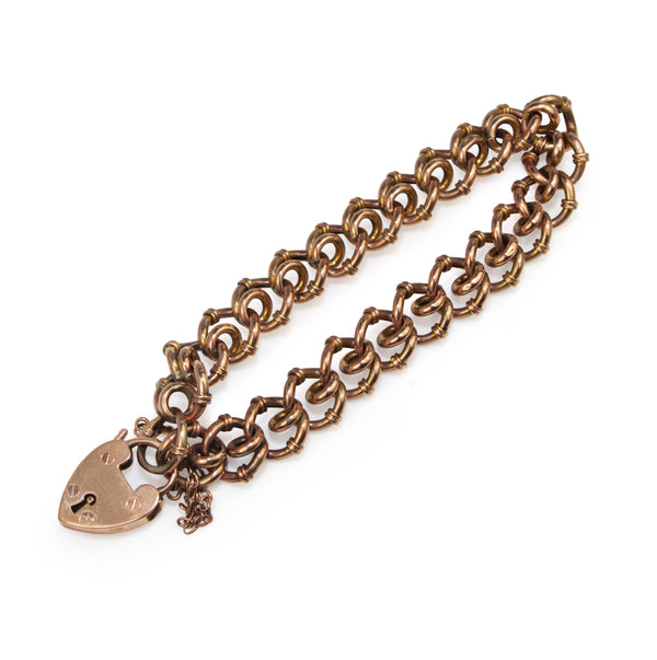 9ct Rose Gold Antique Fancy Link Bracelet with Padlock Clasp