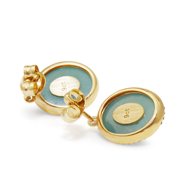 9ct Yellow Gold Amazonite, Tourmaline and Diamond Stud Earrings