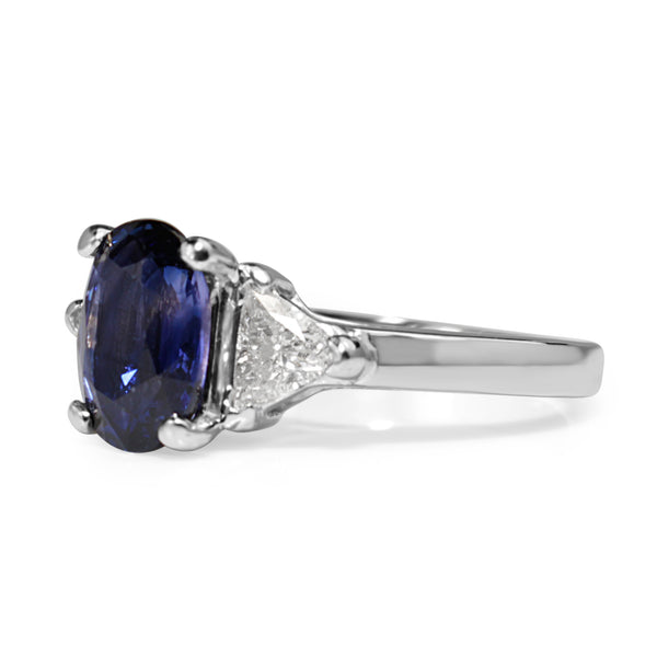 14ct White Gold Purple / Blue Sapphire and Diamond 3 Stone Ring