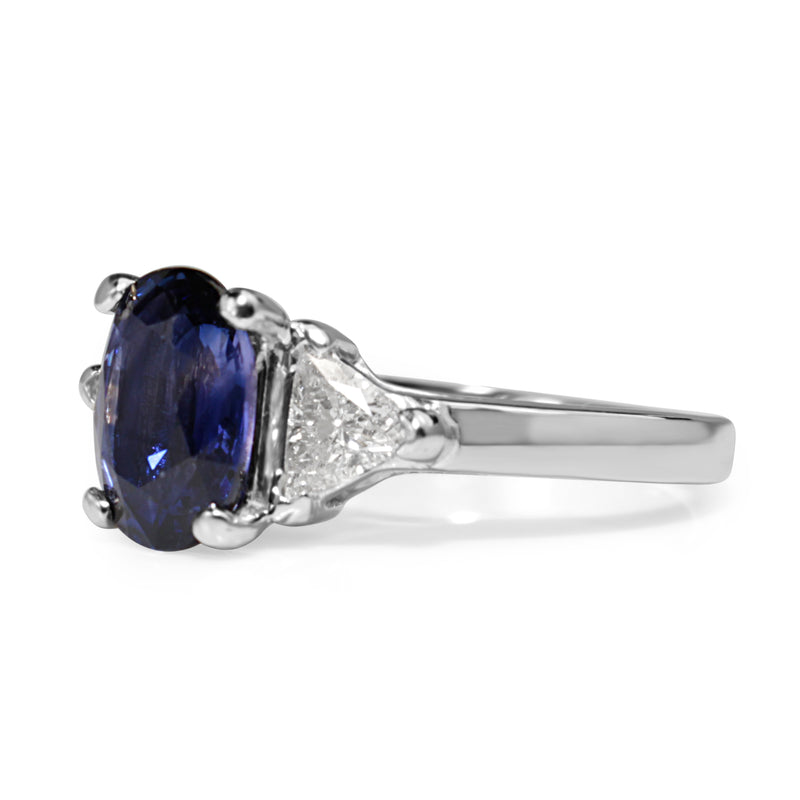 14ct White Gold Purple / Blue Sapphire and Diamond 3 Stone Ring