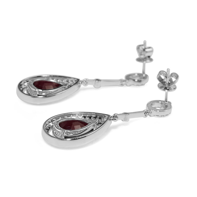 18ct White Gold Ruby and Diamond Deco Style Drop Earrings
