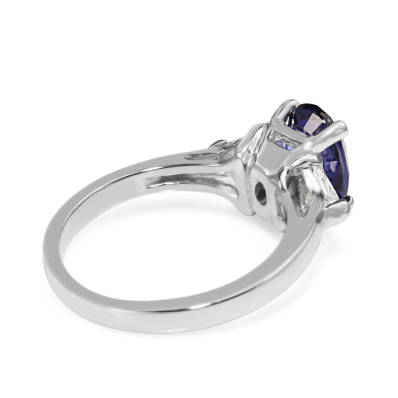 14ct White Gold Purple / Blue Sapphire and Diamond 3 Stone Ring