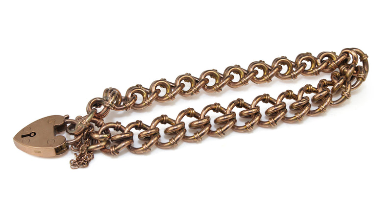 9ct Rose Gold Antique Fancy Link Bracelet with Padlock Clasp