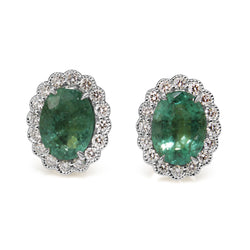 14ct Yellow and White Gold Daisy Style Emerald and Diamond Earrings