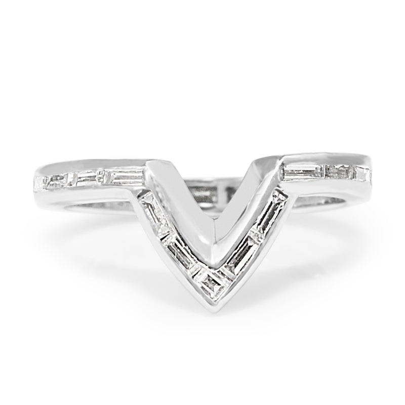 Platinum 'V Shape' All Round Baguette Diamond Band