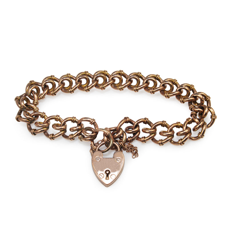 9ct Rose Gold Antique Fancy Link Bracelet with Padlock Clasp