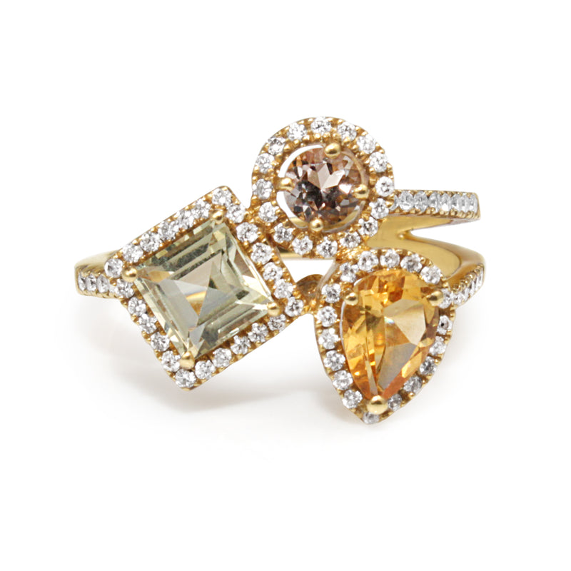 18ct Yellow Gold Citrine, Tanzanite, Green Amethyst and Diamond Ring