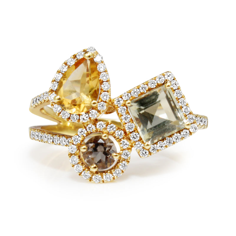 18ct Yellow Gold Citrine, Tanzanite, Green Amethyst and Diamond Ring