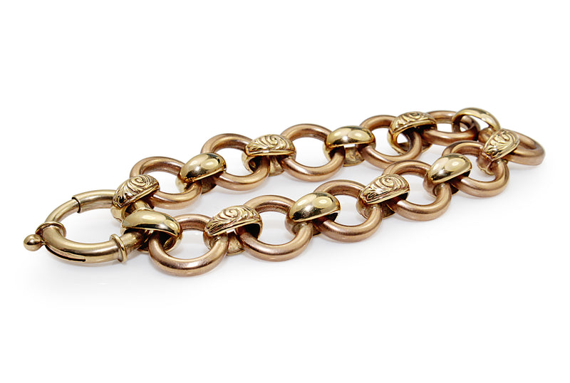 9ct Yellow and Rose Gold Open Link Bracelet with Bolt Clasp