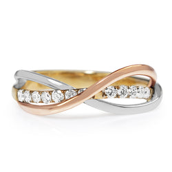 9ct Yellow White and Rose Gold Diamond Ring