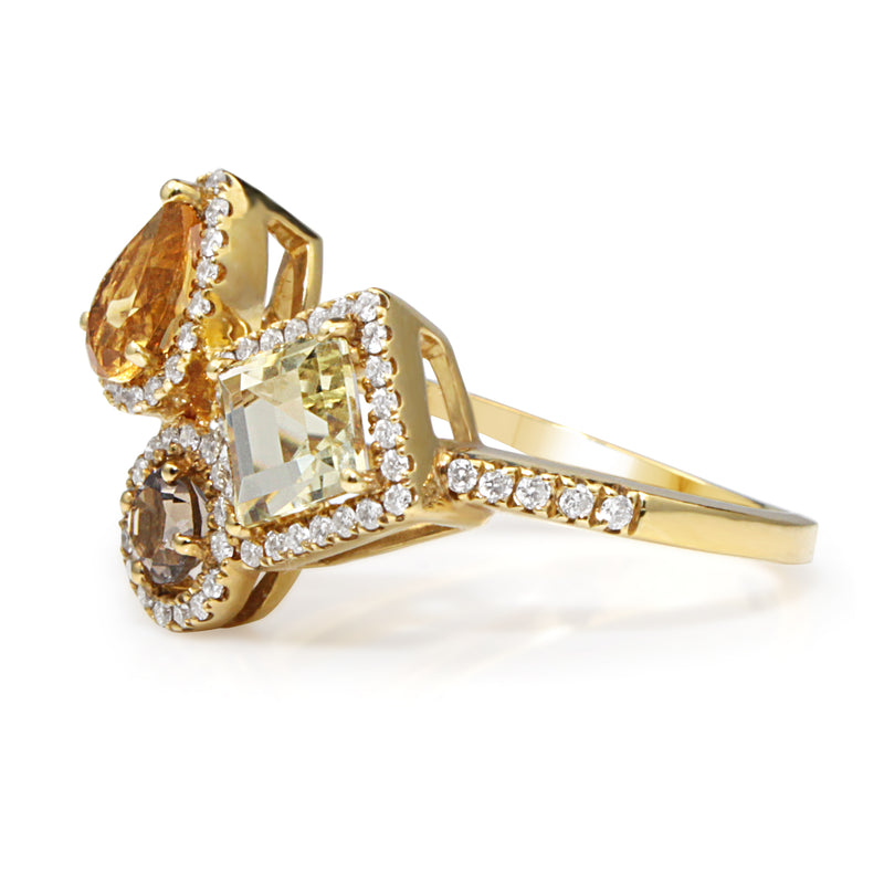 18ct Yellow Gold Citrine, Tanzanite, Green Amethyst and Diamond Ring