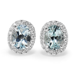 18ct White Gold Aquamarine and Diamond Oval Stud Earrings