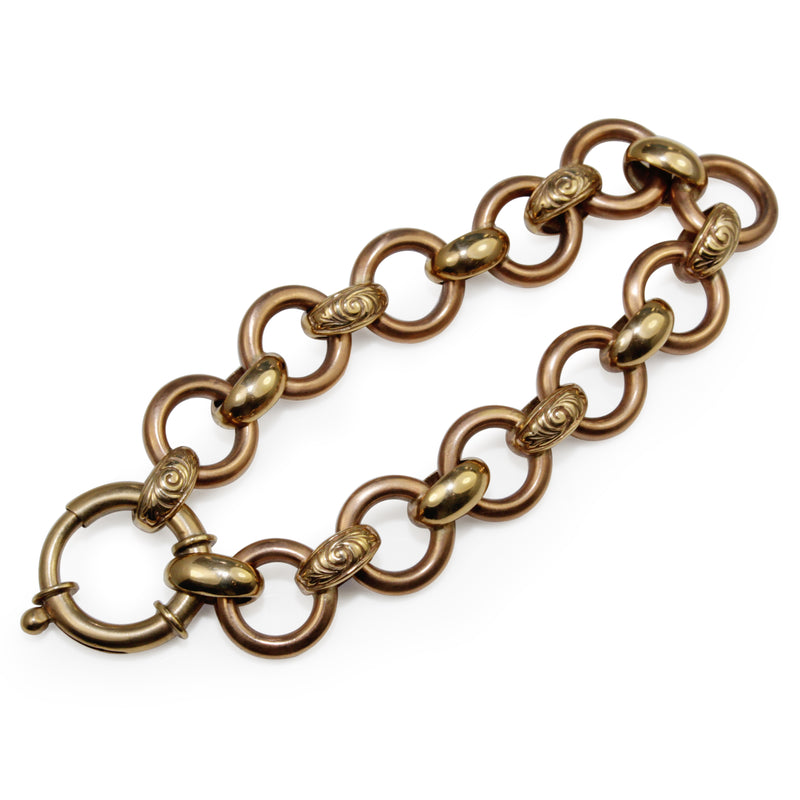 9ct Yellow and Rose Gold Open Link Bracelet with Bolt Clasp