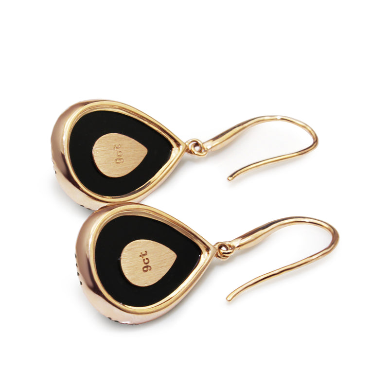 9ct Yellow Gold Onyx, Citrine and Diamond Earrings